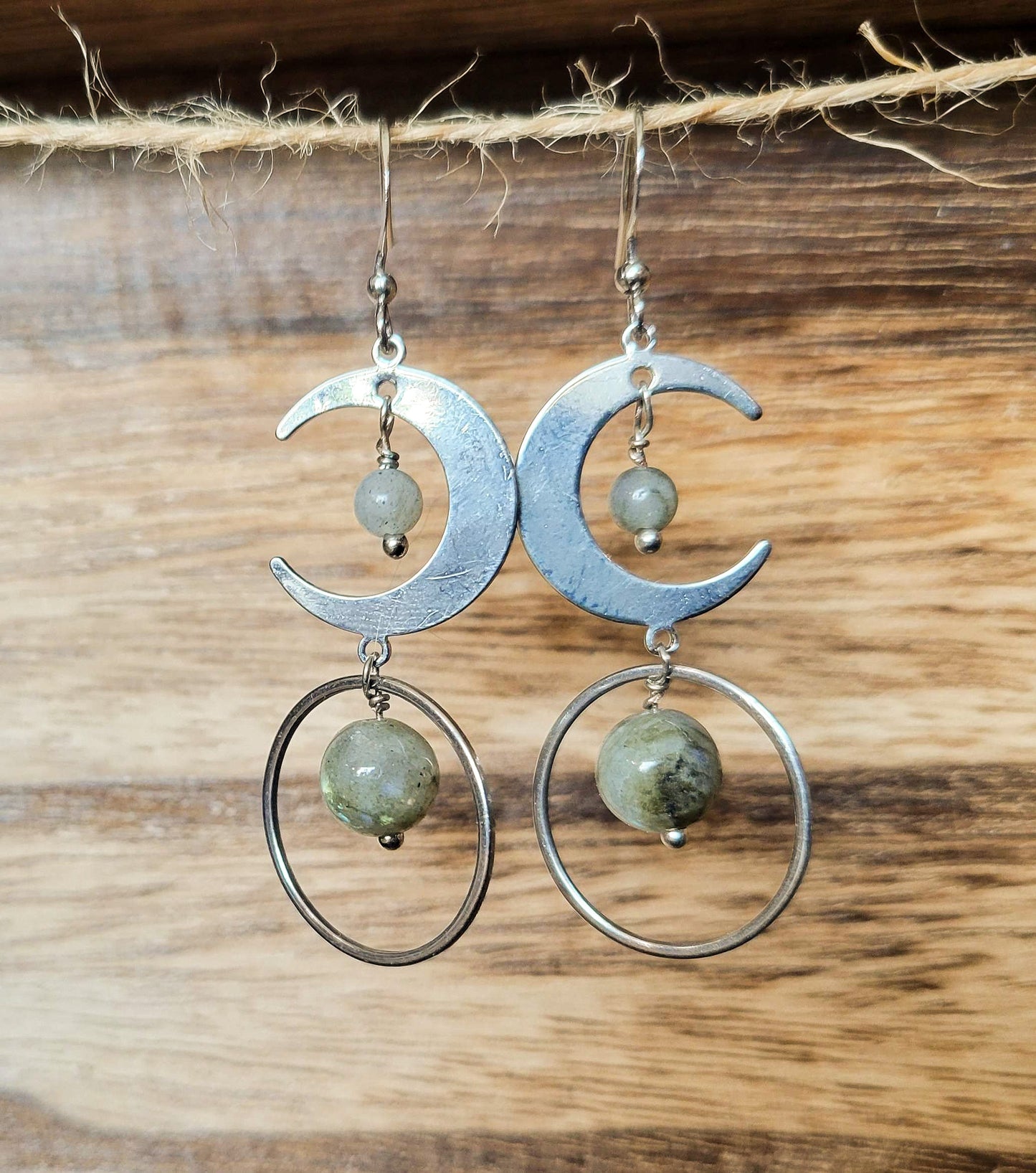 Labradorite Moon Earrings