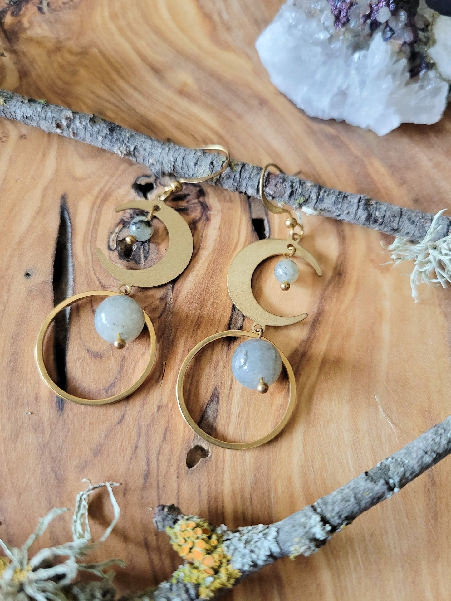 Labradorite Moon Earrings