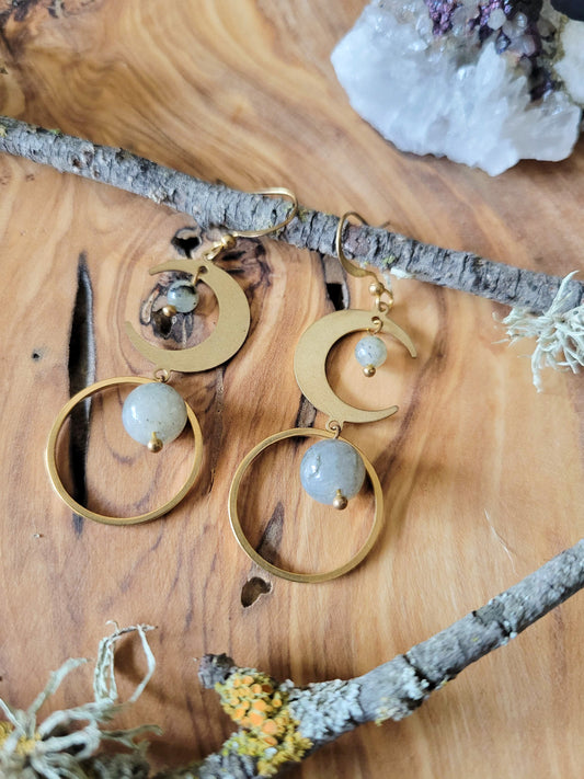 Labradorite Moon Earrings
