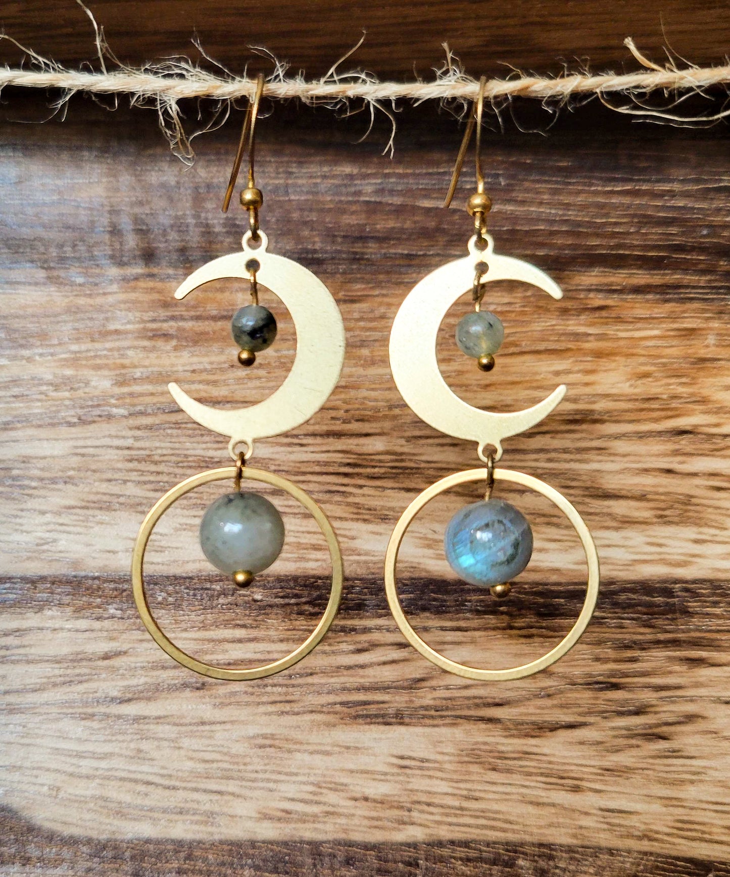 Labradorite Moon Earrings