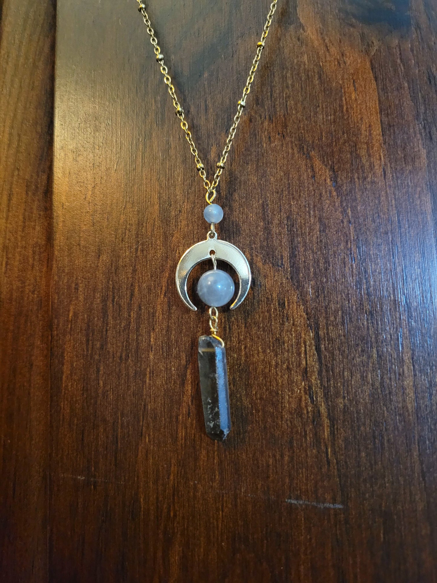 Smokey Quartz Gold Moon Necklace