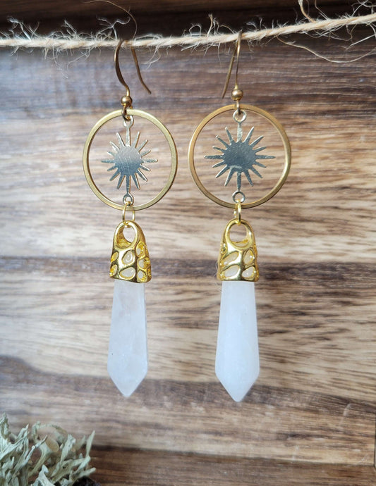 Quartz Pendulum and Sun Earrings