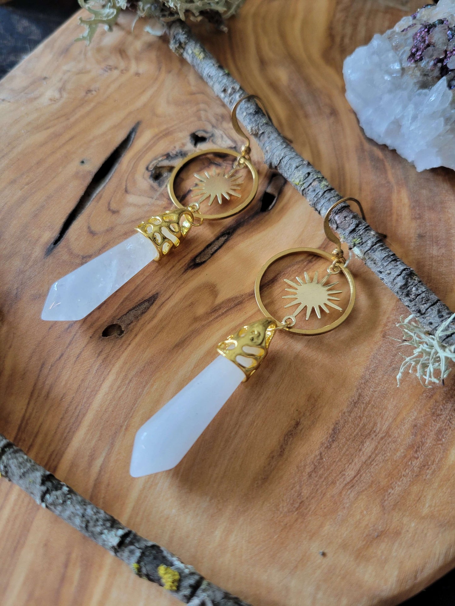 Quartz Pendulum and Sun Earrings