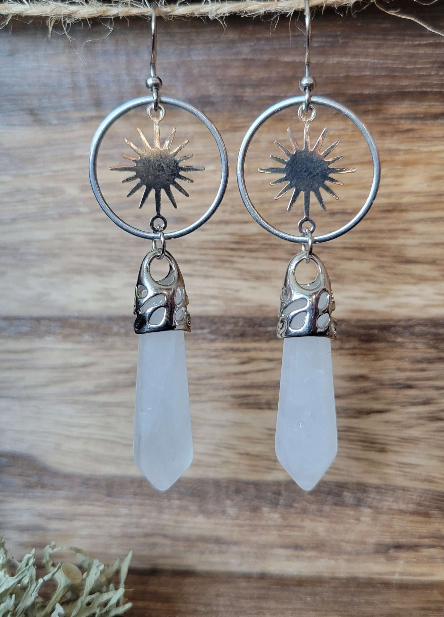 Quartz Pendulum and Sun Earrings