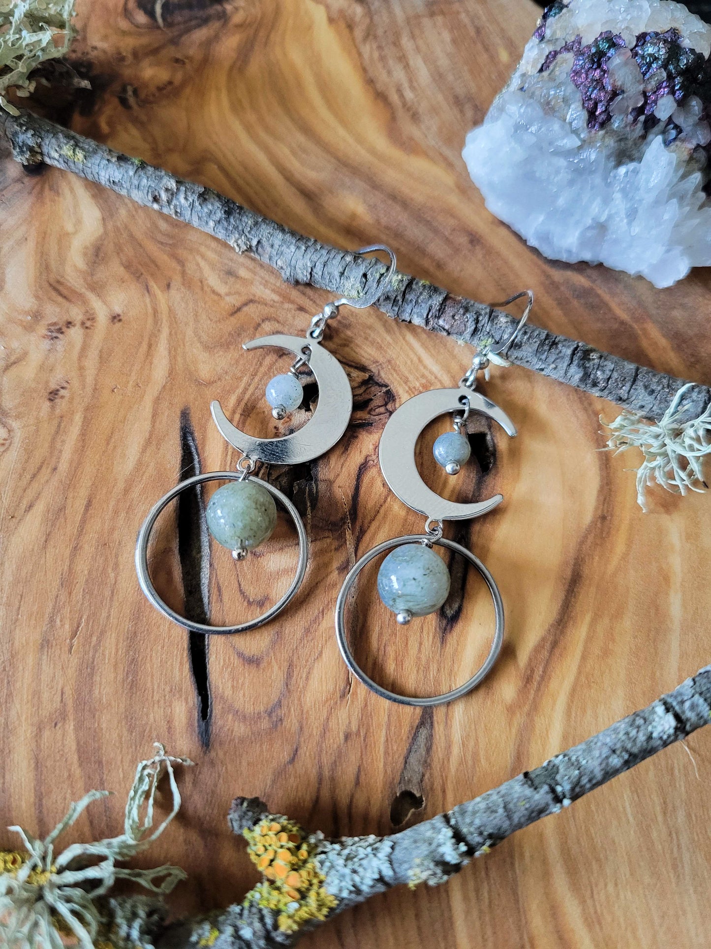 Labradorite Moon Earrings